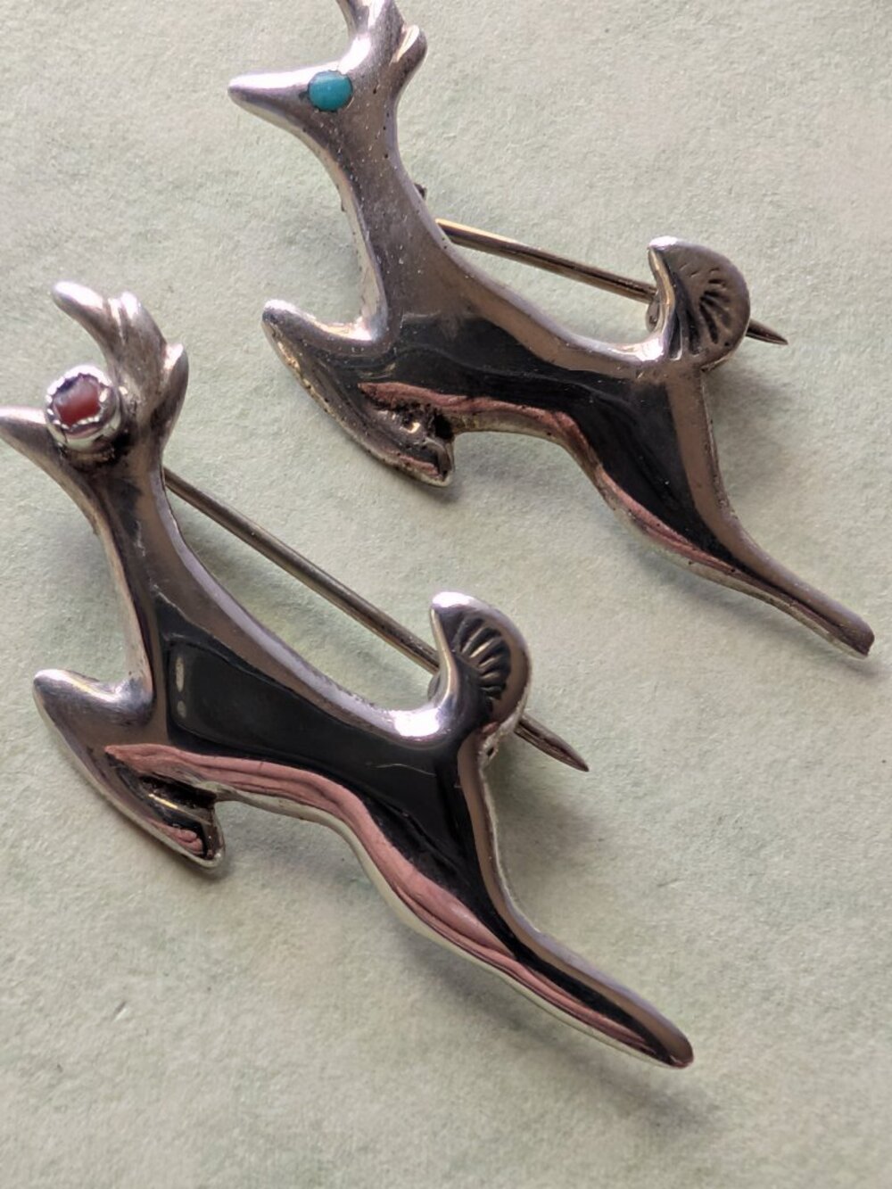 FRANK CHEE NAVAJO SILVERSMITH TWO VINTAGE ROAD RUNNER PINS